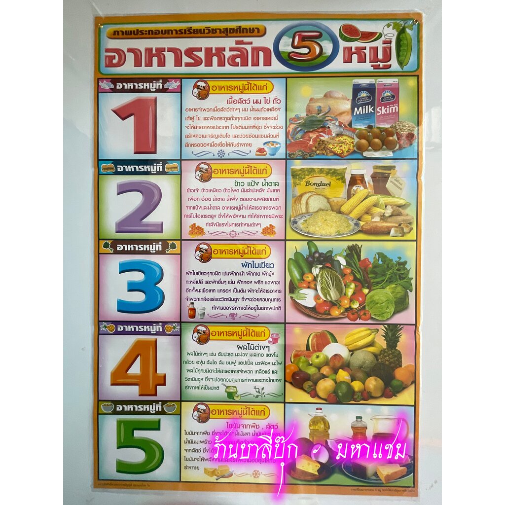 ภาพโปสเตอร์อาหาร 5 หมู่ - [No.90] - (ขนาด 53x78 cm กระดาษอาร์ตมัน 4 สี แบบหุ้มพลาสติก) แผ่นภาพประกอบการศึกษา มีภาพและ...