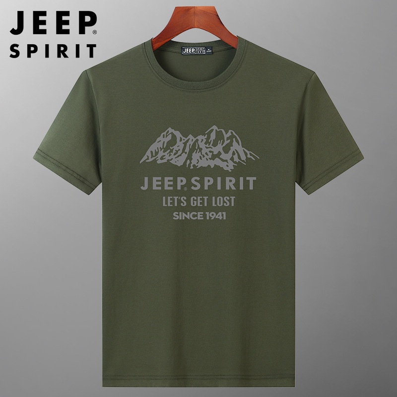 S-5XL Jeep SPIRIT เสื้อยืดคอกลม แขนสั้น ระบายอากาศ พลัสไซซ์ แฟชั่นฤดูร้อน สําหรับผู้ชายS-5XL