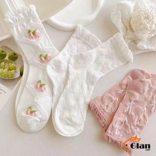 Glanxuan ถุงเท้าลายดอกไม้ แฟชั่นโลลิต้า วัสดุผ้าฝ้ายโพลีเอสเตอร์ สไตล์ญี่ปุ่น Women socks
