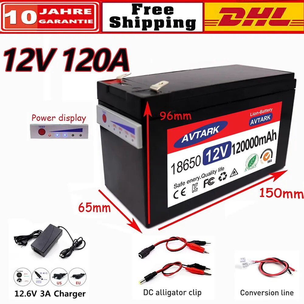 12V Battery 120ah 18650 Lithium Battery Pack Rechargeable Battery for Solar Electric Car Battery 12. 6v3a