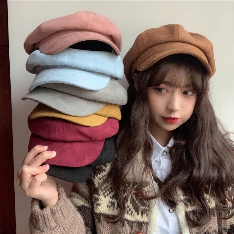 หมวกกันหนาวผู้ใหญ่ / หมวกเบเร่ต์ ผ้าวูล แบบหนา ให้ความอบอุ่น ขนาดเล็ก สีพื้น สไตล์วินเทจ แฟชั่นฤดูใบไม้ร่วง และฤดูหนาว สําหรับผู้หญิง