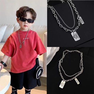 🔥สร้อยคอโซ่เหล็กไทเทเนียม จี้ตัวอักษรภาษาอังกฤษ สองชั้น สไตล…