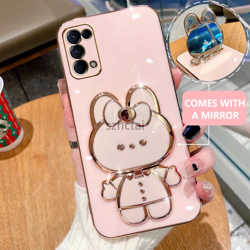 เคสโทรศัพท์ oppo reno 4 reno 5 reno 4 Pro reno 5 Pro เคสโทรศัพท์เคสโทรศัพท์พร้อมที่วางกระต่ายน่ารักกระจกในตัวยึด oppo reno 4 reno 5 reno 4 Pro reno 5 Pro