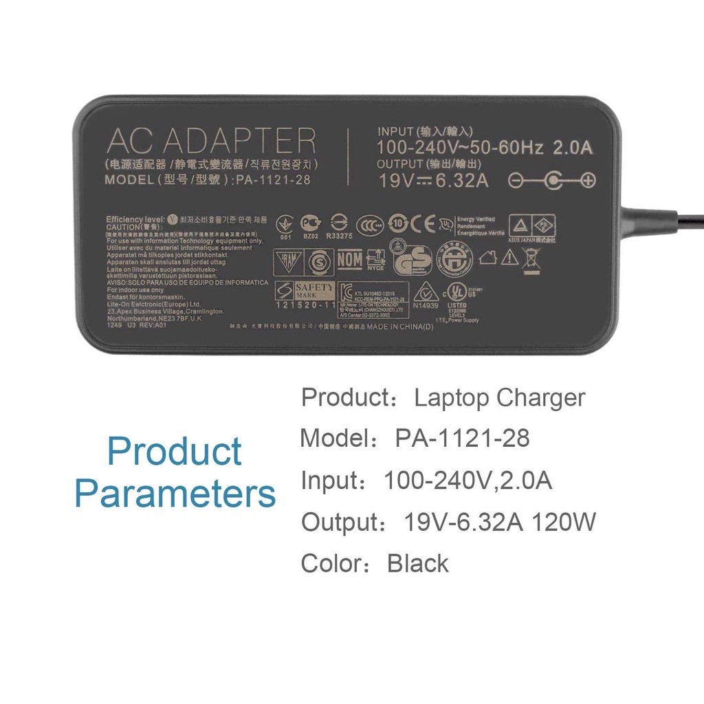 สายชาร์จโน๊ตบุ๊คAdapter แท้ สำหรับ ASUS TUF GAMING FX505 FX705 120W 19V 6.32A และ 11.8A หัว6.0*3.7 มม