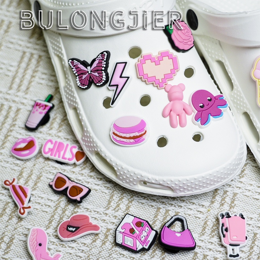 Jibz Croc กระดุม Croc จี้รูปรองเท้า สีชมพู แฟชั่นสําหรับผู้หญิง
