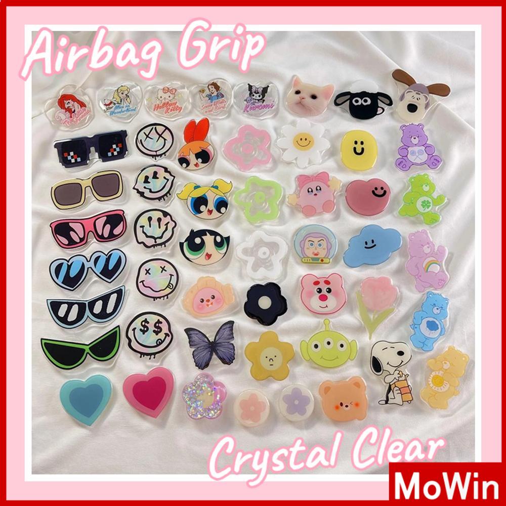 Mowin - เคสโทรศัพท์ Grip น่ารักที่จับต่างๆโปร่งใสถุงลมนิรภัยขายึดพับได้ใช้งานร่วมกับเคสโทรศัพท์เรียบง่าย Cool เปลี่ยนได้สร้างสรรค์ยิ้มการ์ตูนหมีแว่นตากันแดดกรณีผู้ถือกริป