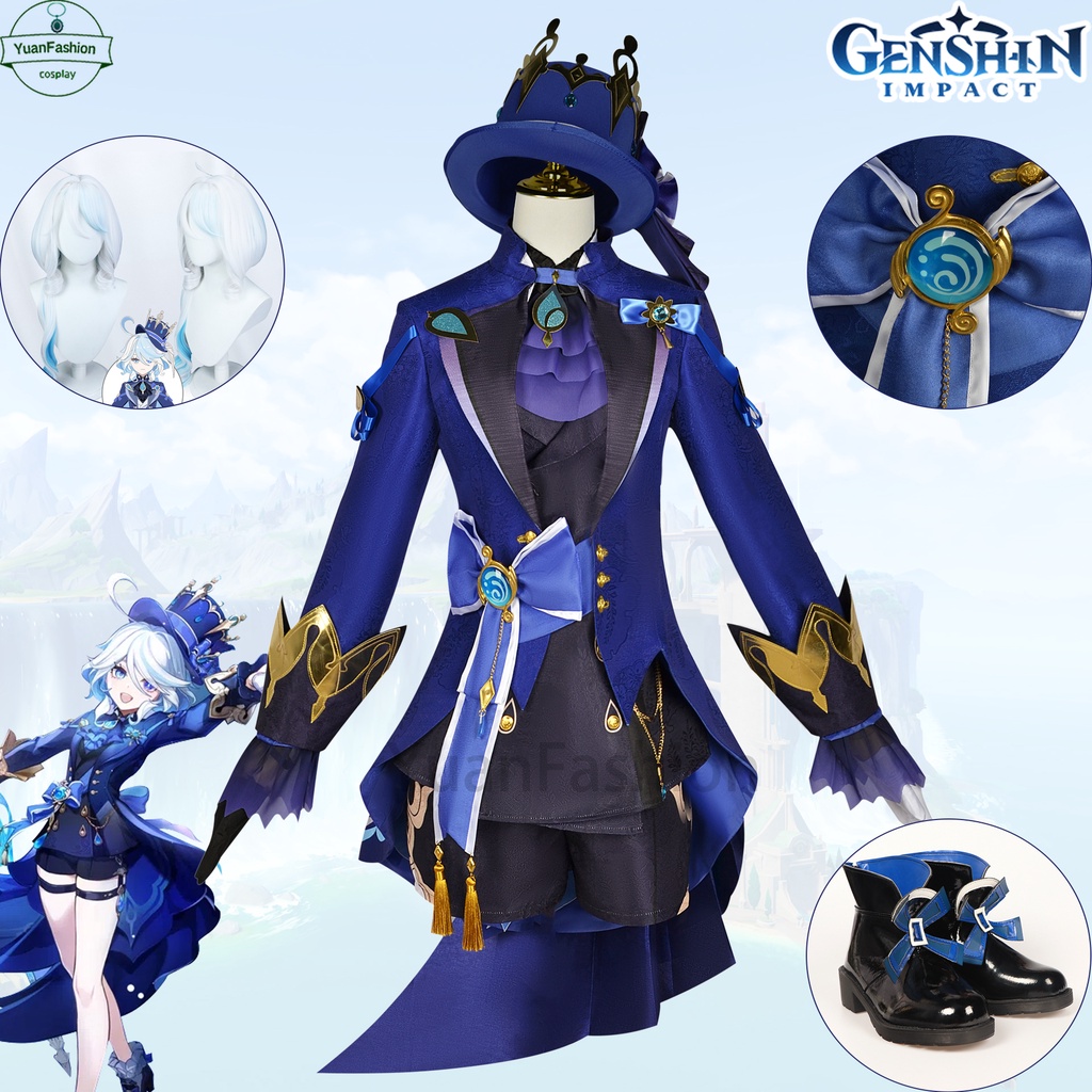 [พร้อมส่ง] Genshin Impact cos เสื้อผ้าคอสเพลย์ Focalors Furina Fontaine สีดํา
