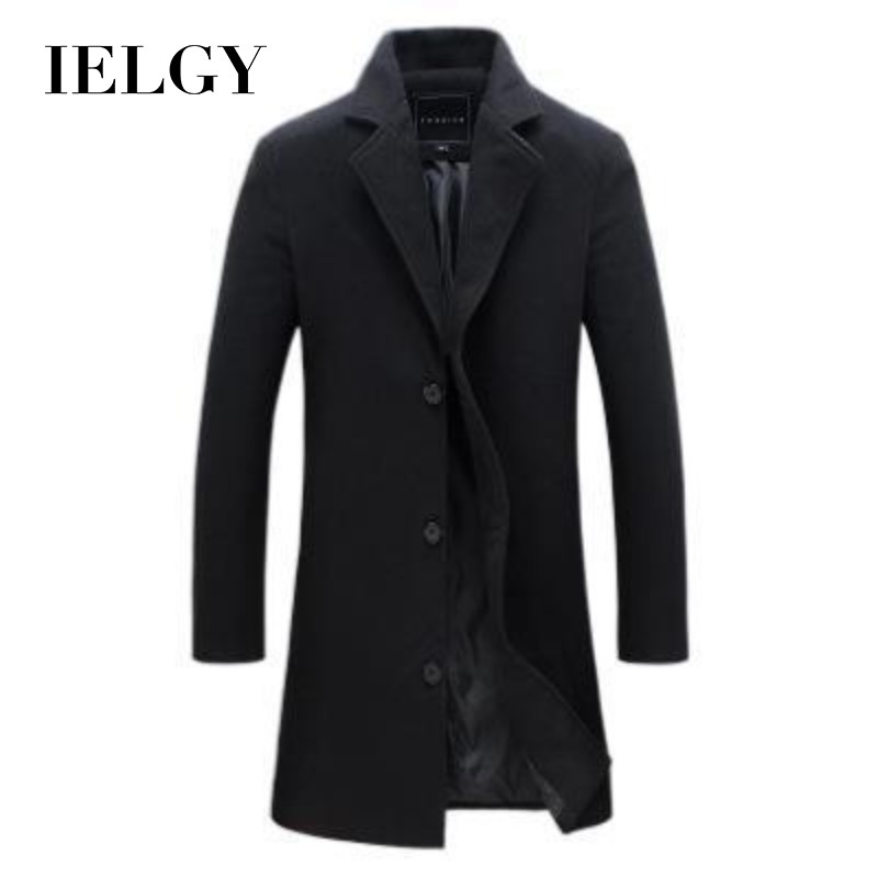 IELGY เสื้อกันหนาวฤดูใบไม้ร่วงและฤดูหนาวของผู้ชายเกาหลี Slim Fit Middle Long Coat