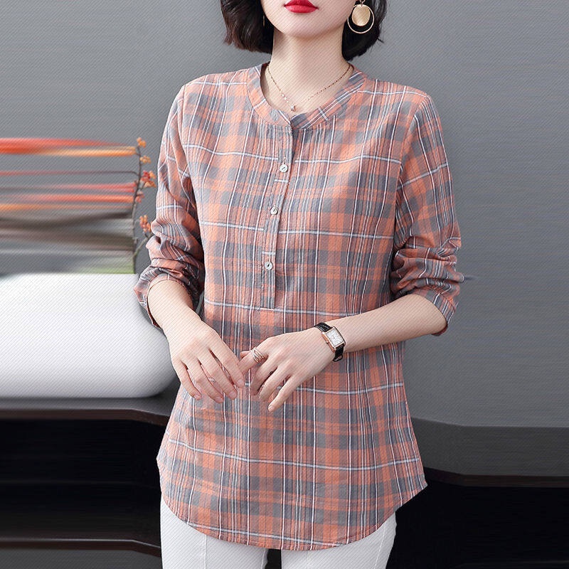 เสื้อเชิ้ตลําลอง ทรงหลวม ลายสก๊อต แฟชั่นบอททอม สําหรับสตรี