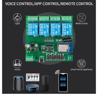 Tuya บอร์ดรีเลย์ 4 ช่อง Wi-Fi ต่อประตูรั้วเพื่อเปิดปิด ตั้งเวลาผ่านแอป รองรับ Google Home/ Alexa-Inching Board