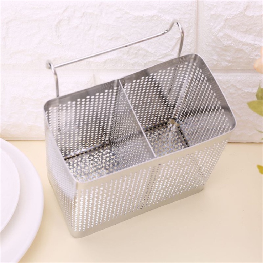 ตะกร้าตะเกียบ สเตนเลส แบบแขวน พร้อมตะขอ ระบายน้ํา สําหรับตากช้อนส้อม - รูปที่ 5