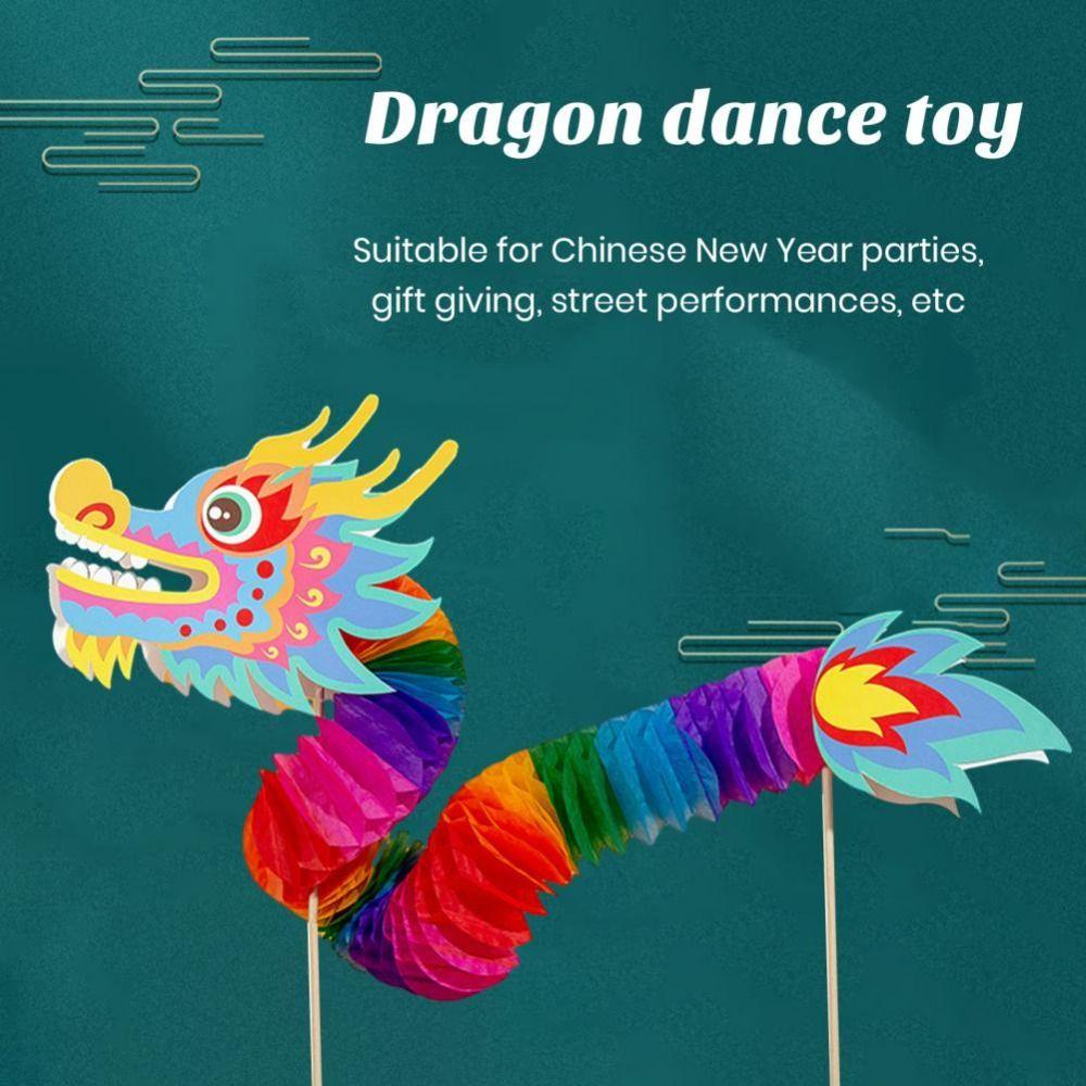 FLUXO เด็ก DIY Dragon Dance ของเล่น, Zodiac Handmade มือถือ Dragon Dance Craft, ศิลปะพรโบราณที่สมจริงสไตล์จีนกระดาษ Dragon Lunar ปีใหม่ - รูปที่ 4