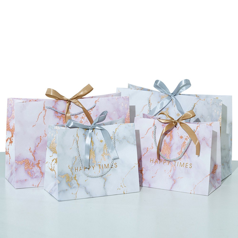 SC Paper-Pack ถุงของขวัญ ลายหินอ่อน ริบบิ้นทอง มีหูหิ้ว