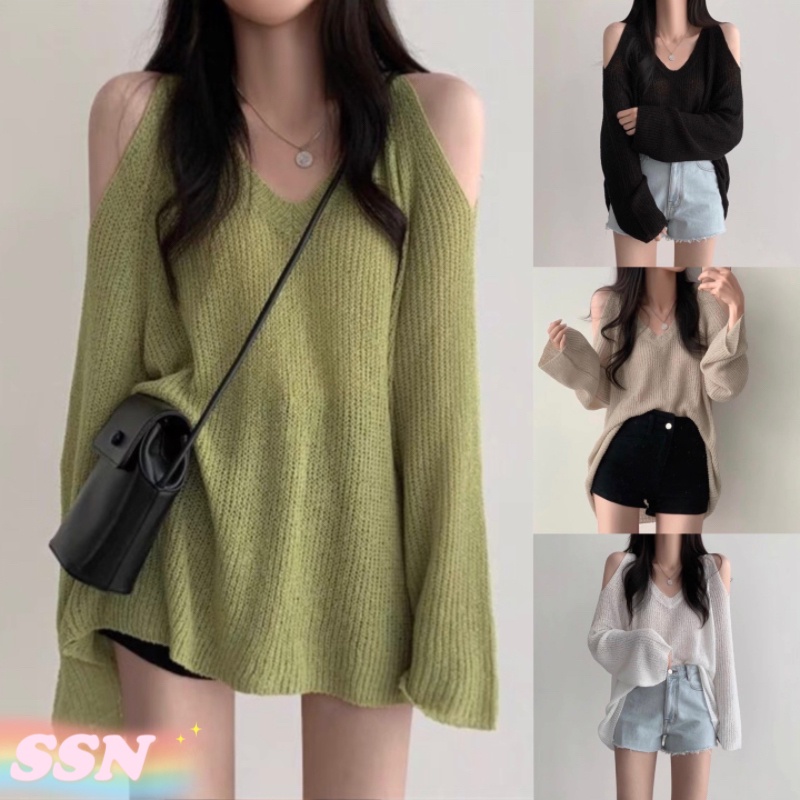 (จัดส่งจากประเทศไทย) ฤดูใบไม้ร่วงรูปแบบใหม่ เสื้อคอวี เสื้อถักนิตติ้ง ของผู้หญิง บาง แฟชั่น สเวตเตอร์ 090