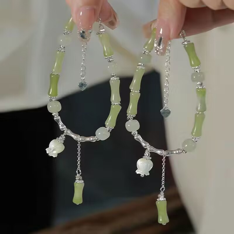 ใหม่ สร้อยข้อมือไม้ไผ่ ลาย Lily of the Valley สไตล์จีน สําหรับผู้หญิง