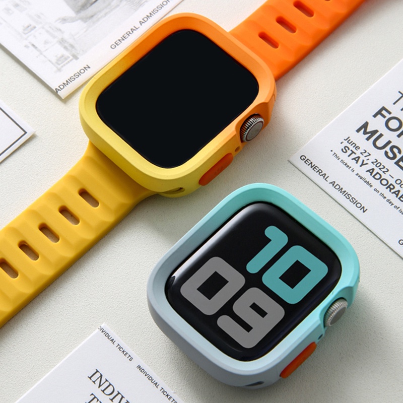 เคสซิลิโคนนุ่ม สีไล่โทนสี ป้องกันกระแทก สำหรับ Apple Watch Series 11 10 9 8 7 6 5 4 SE Ultra 2 1 ขนาด 40 41 42 44 45 46 49 มม.