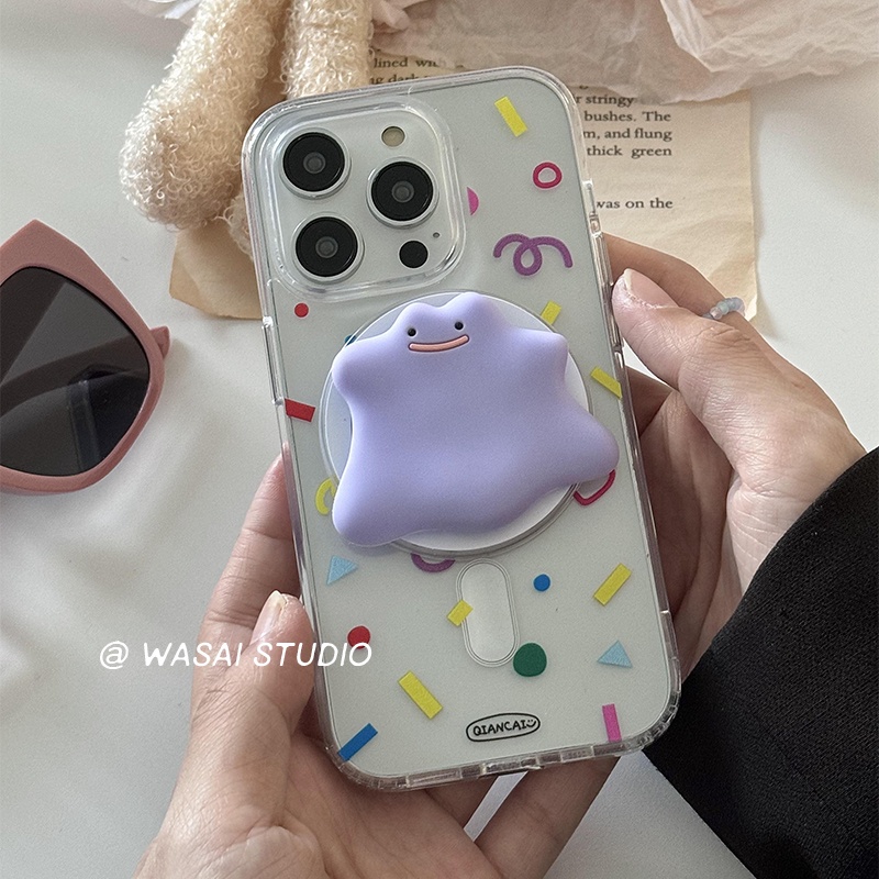 Huiwanju ใหม่ เคสโทรศัพท์มือถือ ซิลิโคนนิ่ม ใส กันกระแทก ลายมอนสเตอร์ พร้อมที่ตั้งวางแม่เหล็ก สําหรับ Iphone 15 14 13promax 11 12