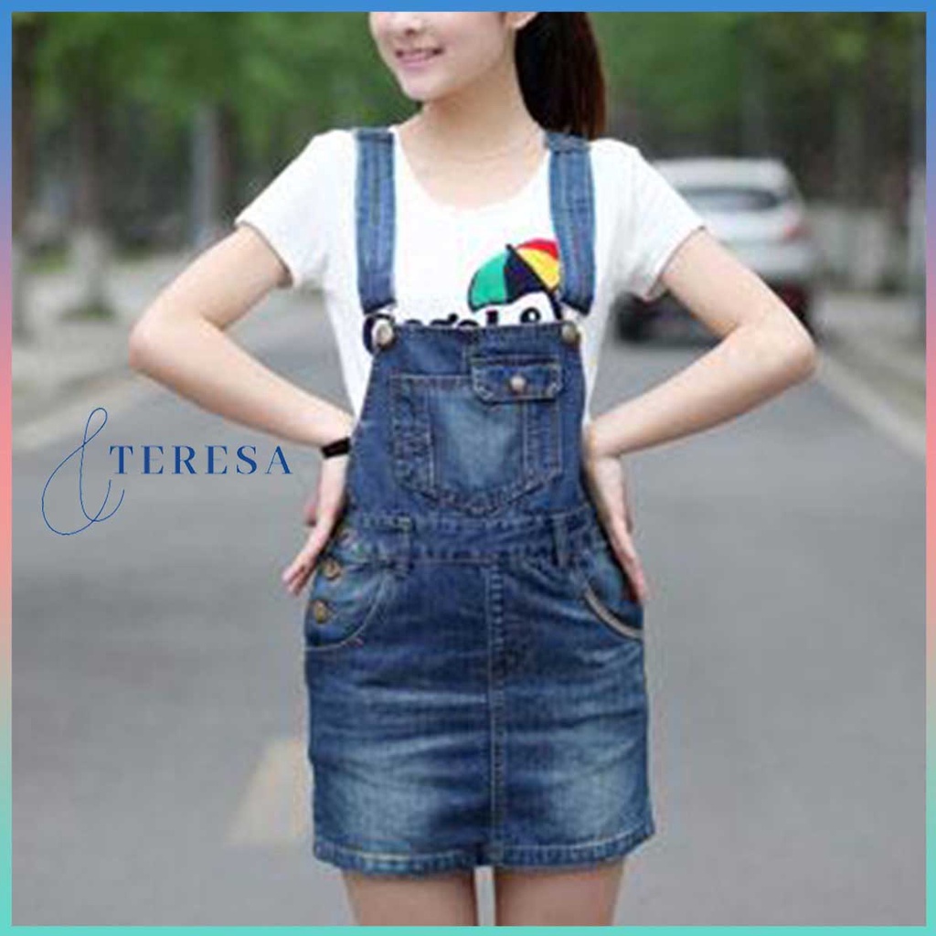 เอี๊ยมยีนส์ขาสั้น เอี๊ยมกางเกง ชุดสายวินเทจ สวมใส่สบาย