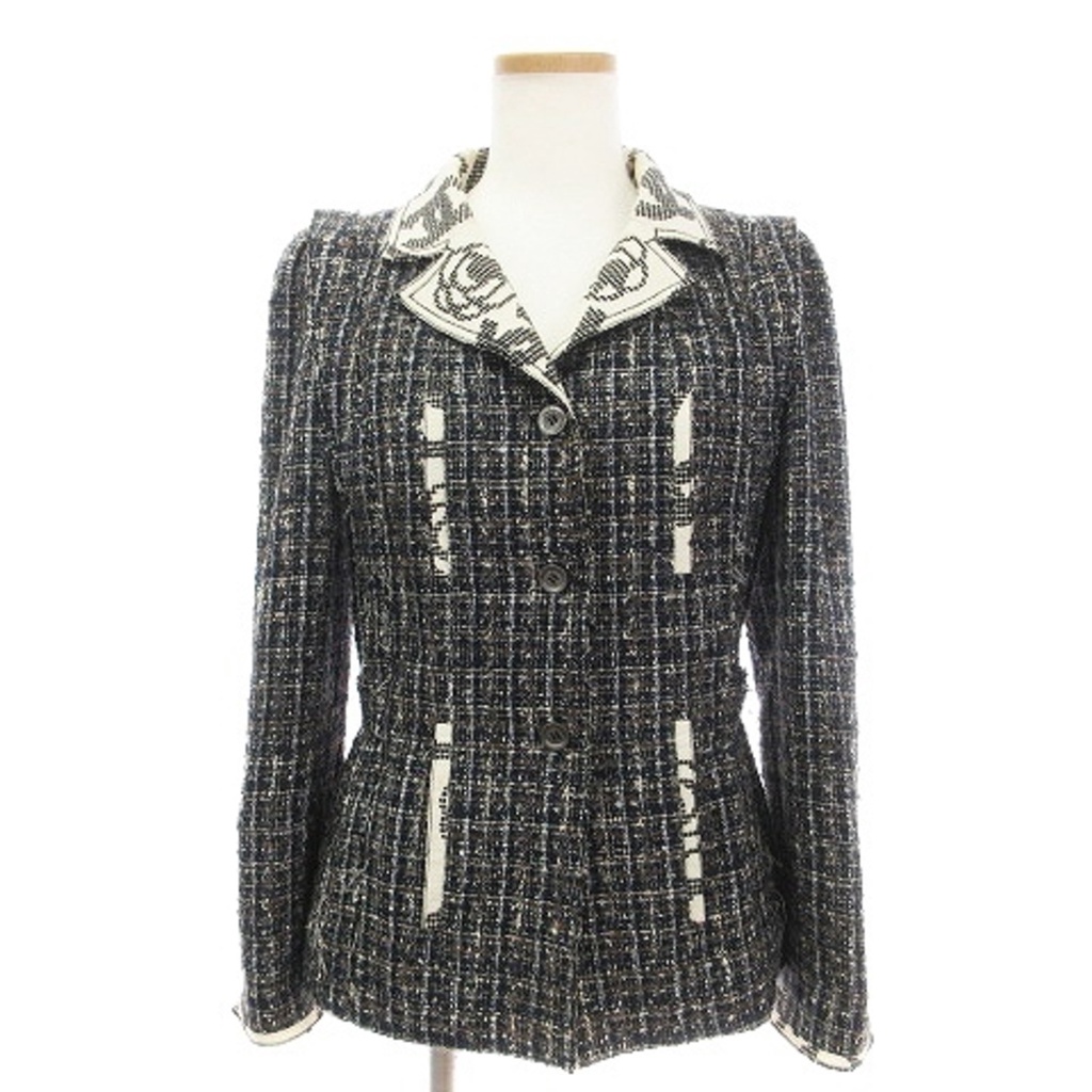 Chanel 06P Tweed Jacket Camellia Coco Mark 3B Gray 36 Direct from Japan Secondhand
