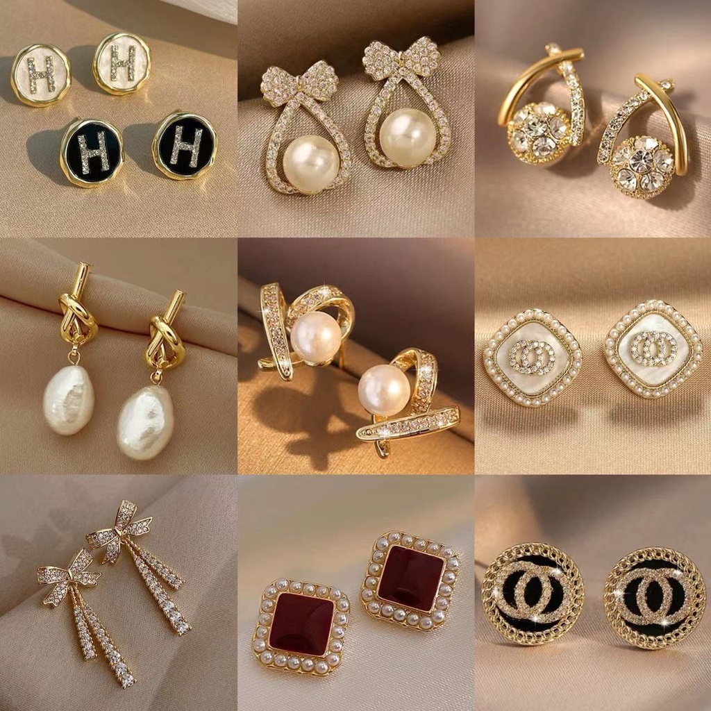 ใหม่ ต่างหูเพชร รูปตัวอักษร สวยหรู สไตล์เกาหลี