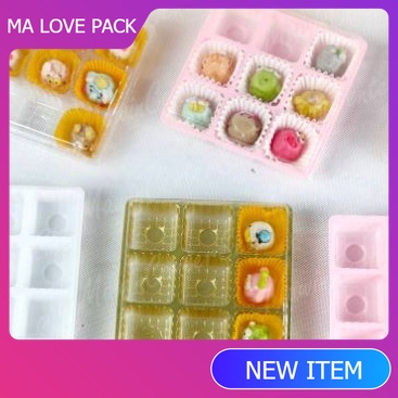 MA LOVE PACK ขายปลีก กล่องช๊อกโกแลตจิ๋ว 9 ช่องรุ่นวิน พร้อมฝา / ฐานสีทอง,ขาว,ชมพู,ใส บรรจุภัณฑ์กล่องเบเกอรี่ (50ชุด/ห่อ)