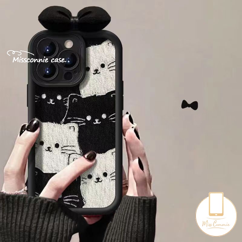 เคสโทรศัพท์มือถือ แบบนิ่ม ลายการ์ตูนแมว ลูกแมว 3D สีดํา สําหรับ IPhone 7Plus XR 11 15 14 12 13 Pro Max XS Max 6 8 15 7 6S Plus X SE 2020