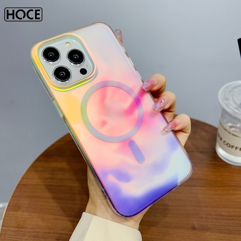 Hoce เคสโทรศัพท์มือถือ แบบแม่เหล็ก เรืองแสง หลากสี สําหรับ iPhone 13 14 15 Pro Max 15plus