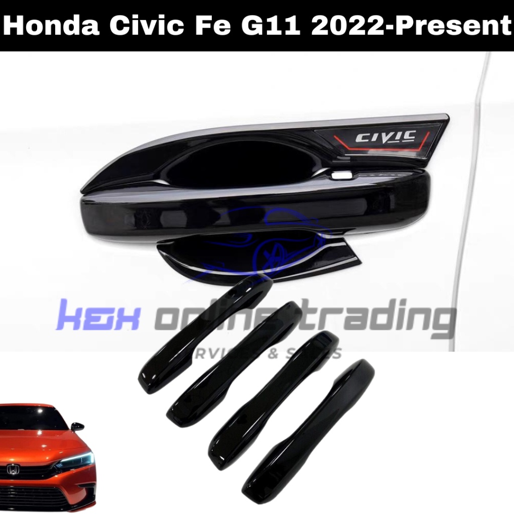 ฝาครอบมือจับประตู สีดํามันวาว สําหรับ Honda Civic FE G11 2022-2024