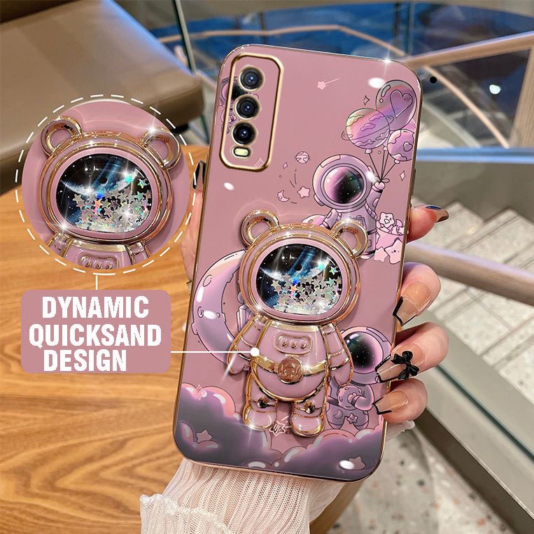 เคส Vivo Y11 Y19 Y97 Y20 Y20i Y12S Y12 Y15 Y17 Y12S Y20S Y50 Y30 โทรศัพท์มือถือแบบนิ่ม มีทรายไหล ลายนักบินอวกาศ พร้อมที่ตั้งวาง สําหรั