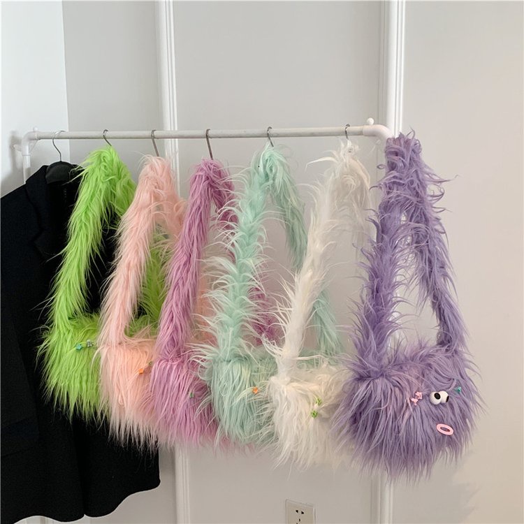 ใหม่ กระเป๋าสะพายไหล่ ขนสัตว์ประหลาด สีแคนดี้ อุปกรณ์เสริม
