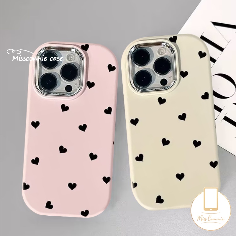 สําหรับ Vivo Y17S Y03 Y18 Y36 Y16 Y12 Y15 Y27 Y17 Y15s Y11 Y20 V25 Y20i Y35 Y21 Y33s Y91C Y22 Y02s V25E V29 Y20s Y21s สีดํา Little Love หัวใจคู ่ ชุบเลนส ์ โลหะฝาครอบ