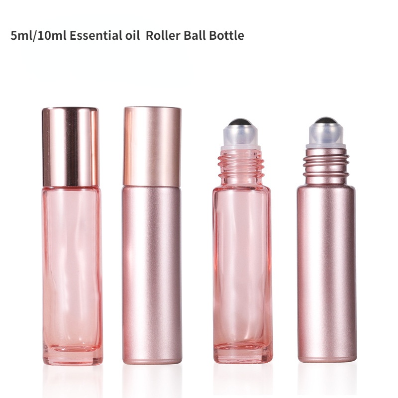 ขวดแก้วใส่น้ําหอม แบบลูกกลิ้ง สเตนเลส ขนาด 5 มล. 10 มล. สีชมพู เนื้อแมตต์