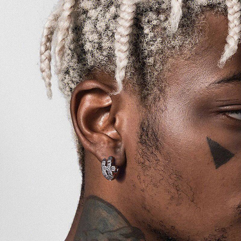 S925 Sterling Silver Original European and American Ladder Square Diamond Earrings Light Luxury Earrings Hip Hop Men's Sword of Justice Ear Clip Earrings yIV8
