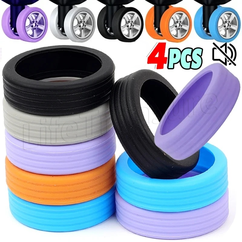 อุปกรณ์เสริมกระเป๋าเดินทาง - รองเท้าล้อเลื่อน - ตัวป้องกันล้อกระเป๋าเดินทาง 4 ชิ้น - ปลอกลูกกลิ้งซิลิโคน - ชุดอะไหล่ฝาครอบป้องกันเสียงรบกวน