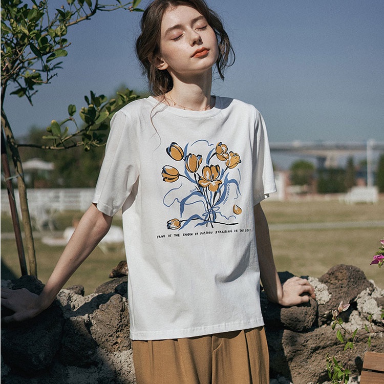 MIXD OOTD เสื้อยืด oversize ผ้าคอตตอน การ์ตูน สไตล์เกาหลี มี