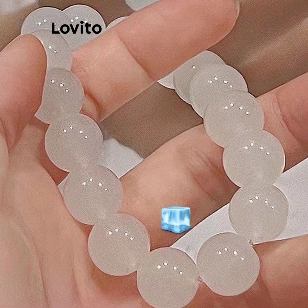Lovito สร้อยข้อมือผู้หญิง ลูกปัดไล่ระดับสี สีพื้น สไตล์ลำลอง LFA13913