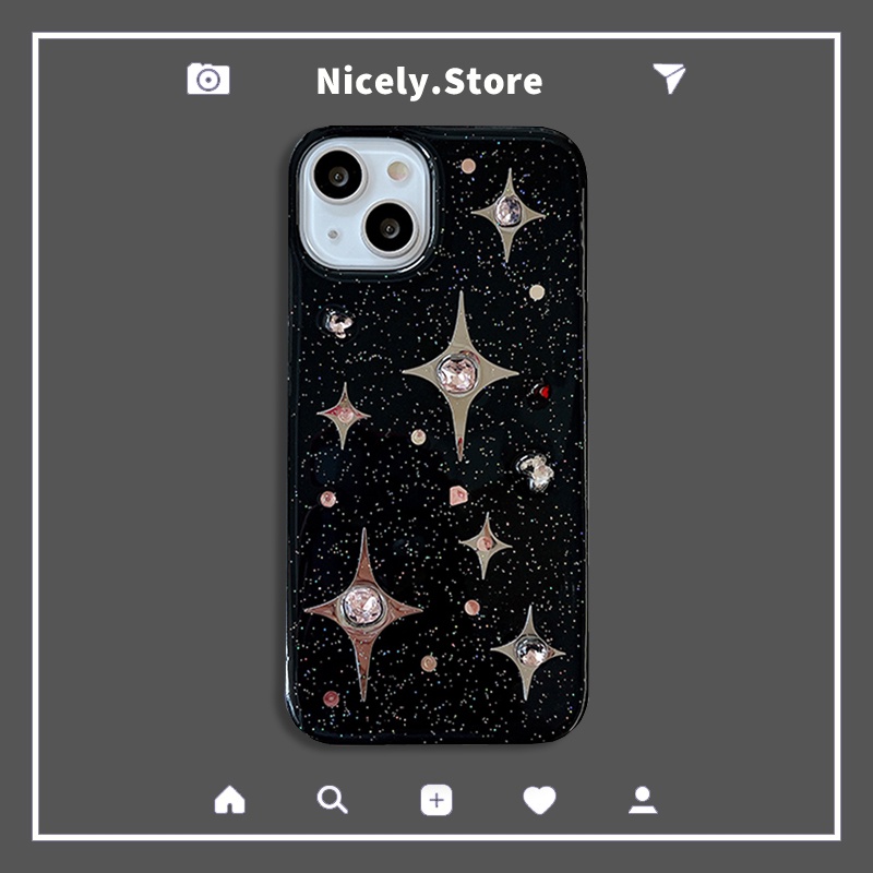เคสโทรศัพท์มือถือ TPU ปิดด้านหลัง ลายกลิตเตอร์เพชร ดาว แวววาว กันสิ่งสกปรก สําหรับ iPhone 15 Plus 14 13 12 11 Pro Max