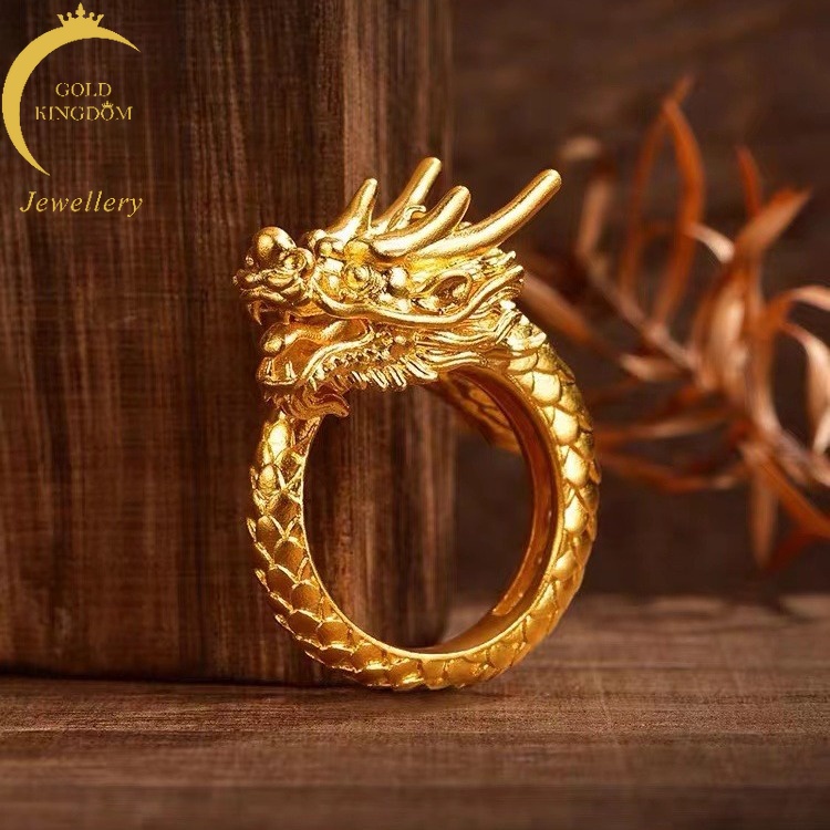 Goldkingdom พร้อมส่ง แหวนแฟชั่น รูปมังกรราศี มังกรเปิด ปรับได้ สําหรับผู้ชาย