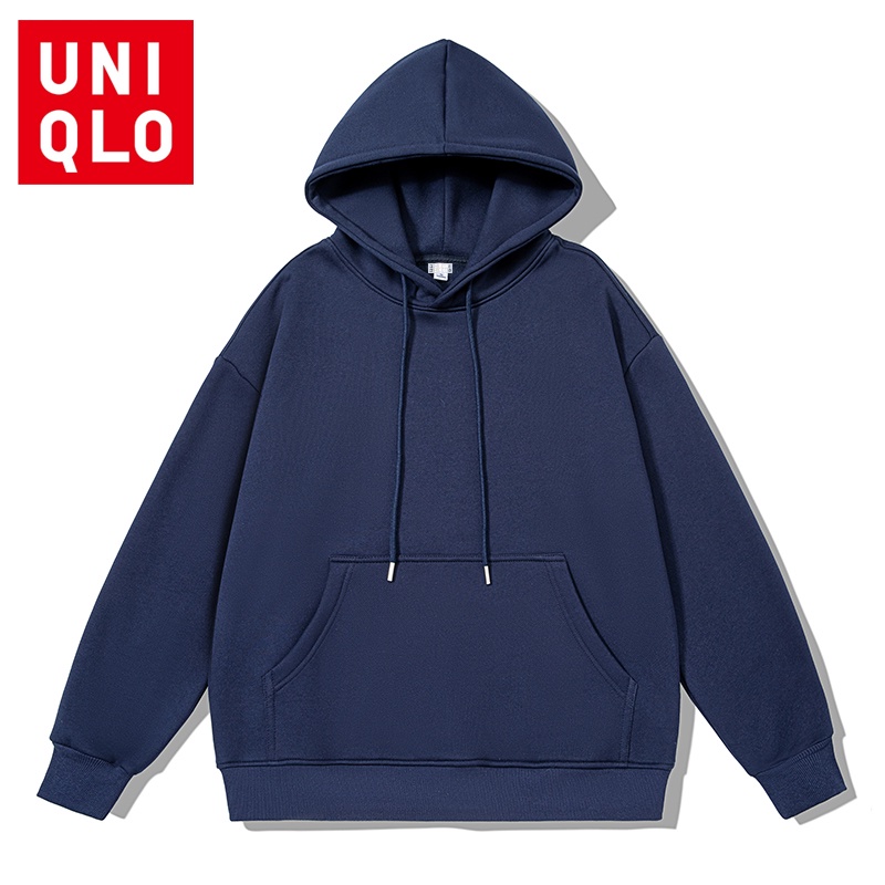 Uniqlo เสื้อกันหนาวลําลอง มีฮู้ด ทรงหลวม สีพื้น แฟชั่นฤดูใบไม้ผลิ และฤดูใบไม้ร่วง สําหรับผู้ชาย