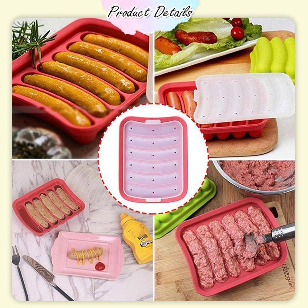 ROUNDIN เครื่องทําไส้กรอก Mould, Non-Stick 6-Cavity Hot Dog Maker, DIY พร้อมฝาปิด Patty Makers เครื่องมือทําอาหารแม่พิมพ์ซิลิโคนครัวเบเกอรี่