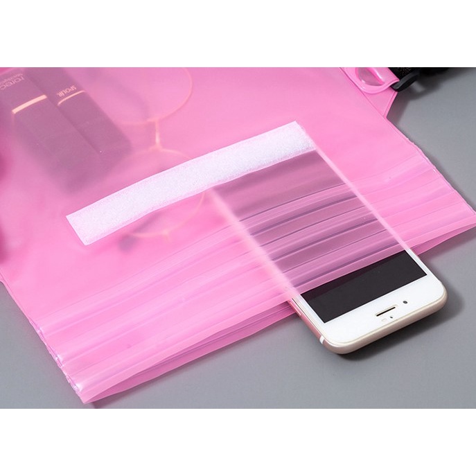 กระเป๋าคาดเอวกันน้ำ PVC สำหรับใส่โทรศัพท์มือถือ ขนาดใหญ่ สีสันสดใส ทัชสกรีนผ่านหน้าจอได้