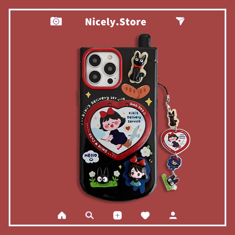 โทรศัพท์วินเทจ3ง สาวการ์ตูนซ่อนกระจกแต่งหน้าเคสโทรศัพท์เข้ากันได้สําหรับ ไอโฟน 16 15 14 13 12 มือโปร สูงสุด 11ที่วางพับสกปรกทนปลอกโ
