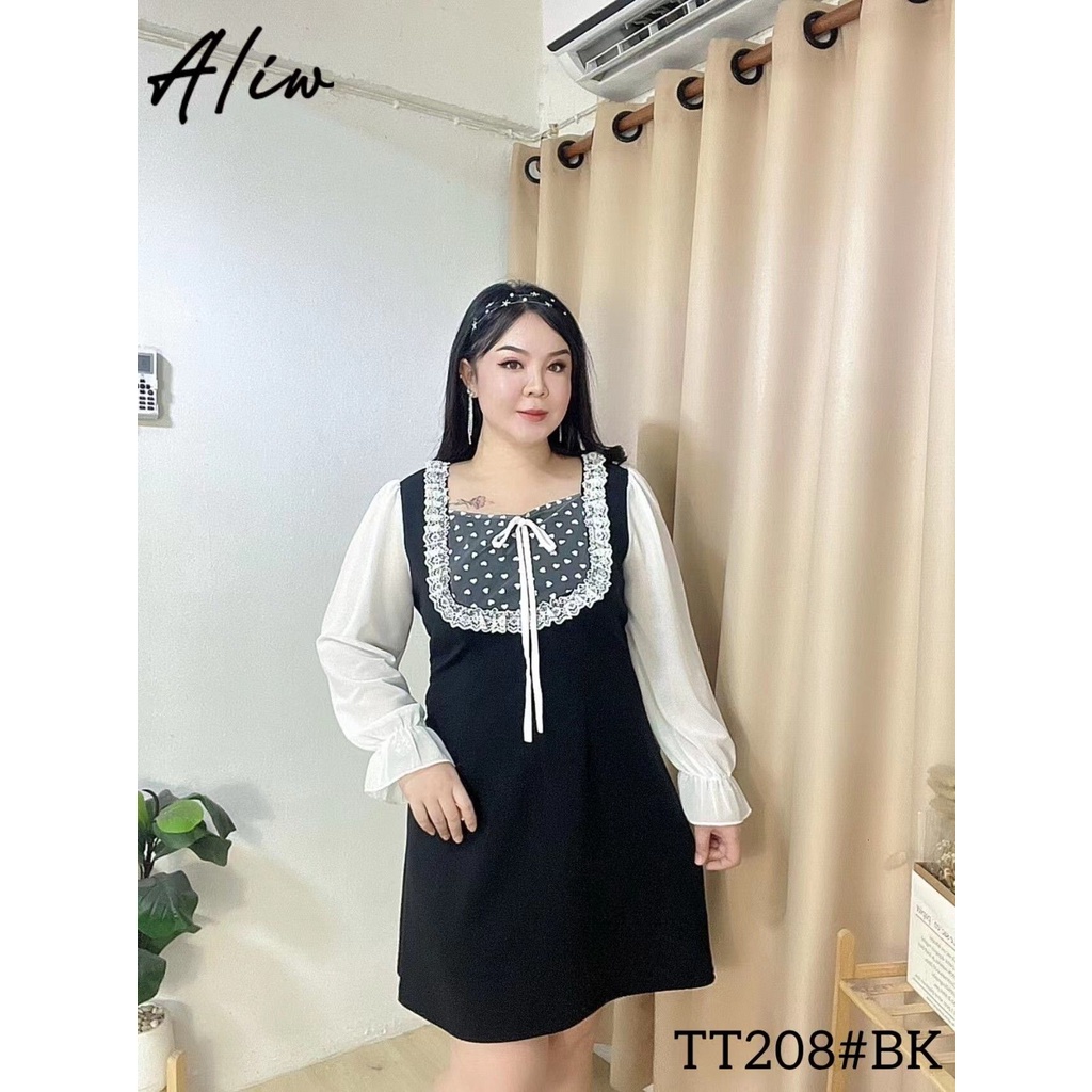 PLUS SIZE DRESS [ LONG SLEEVE LOVE LACE DRESS ] TT208BK 中大码短袖สไตล์น่ารัก