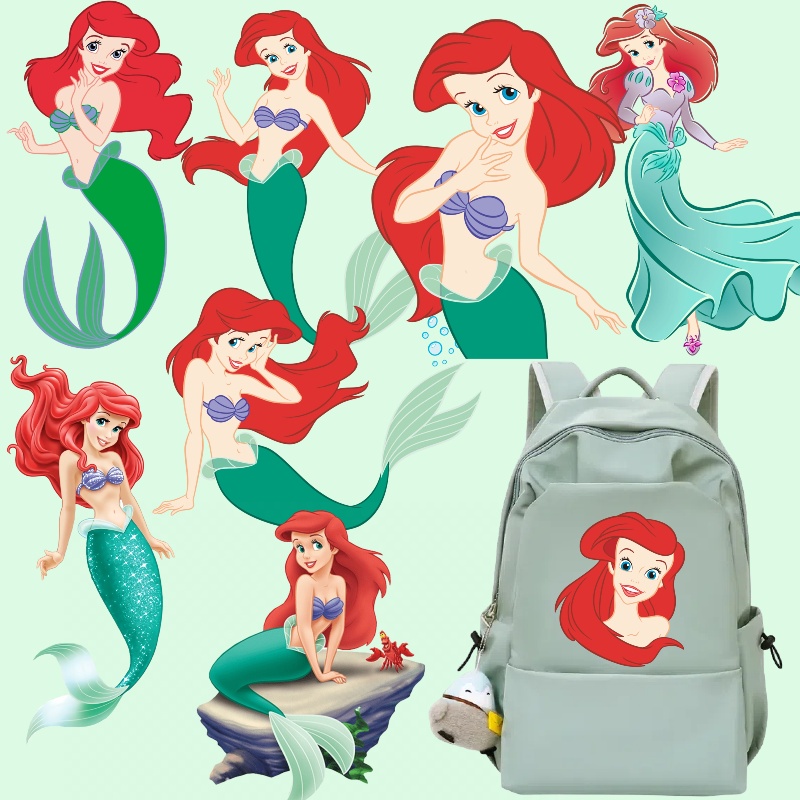 สติกเกอร์ พิมพ์ลายการ์ตูนเจ้าหญิงดิสนีย์ นางเงือก เจ้าหญิงแอเรียล แฟชั่น สําหรับตกแต่งเสื้อผ้า DIY