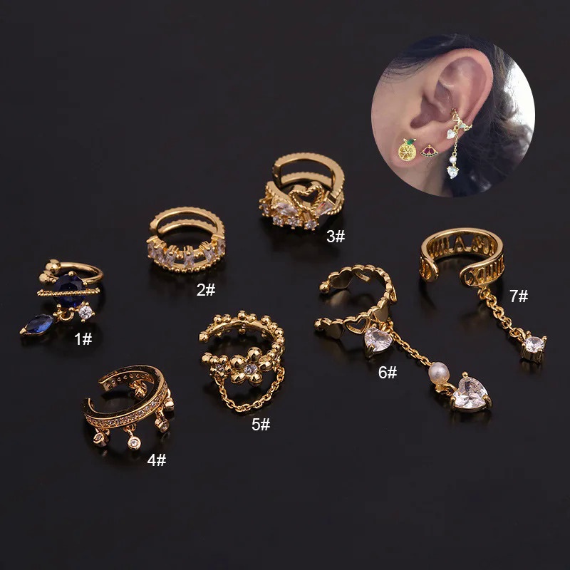 New 1Pc Adjustable Cz Ear Cuff No Piercing Conch Cuff Earring With Chain Pendant Helix Cartilage Con
