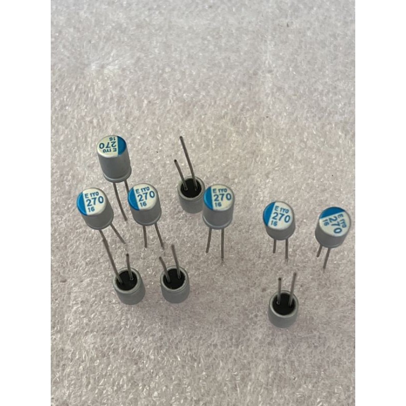 คาปาซิเตอร์ C270UF 16V C270UF 16V  C270UF 16V  CAPACITOR ขนาด6x8mm.(10ชิ้น) แถบสีฟ้า ของดี C270UF 16