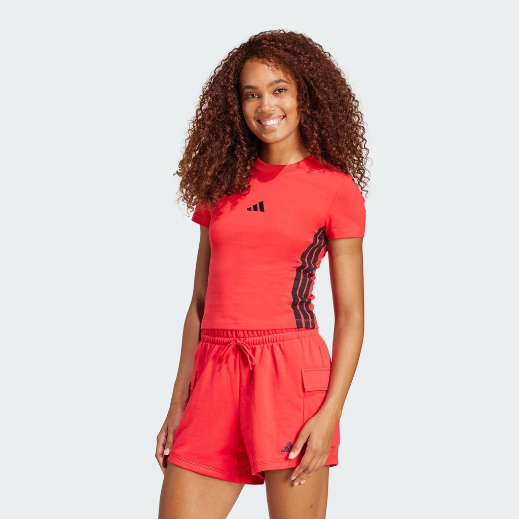 adidas Lifestyle Essentials 3-Stripes Slim Baby Tee Women Red JE1242