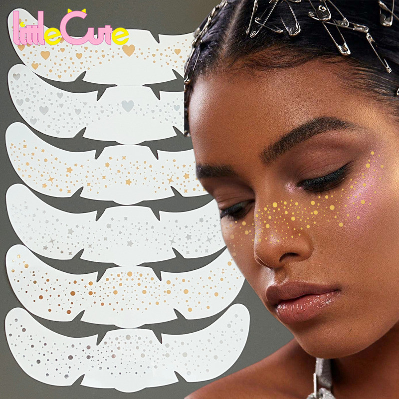 1/2/4 ชิ้น Glitter Star กระสติกเกอร์ - ผู้หญิงแต่งหน้า Decal - ชั่วคราว Tattoo สติกเกอร์ - Hot Stamping กระแต่งหน้าแพทช์ - DIY Body Art Golden Silver ฝ้ากระปลอม