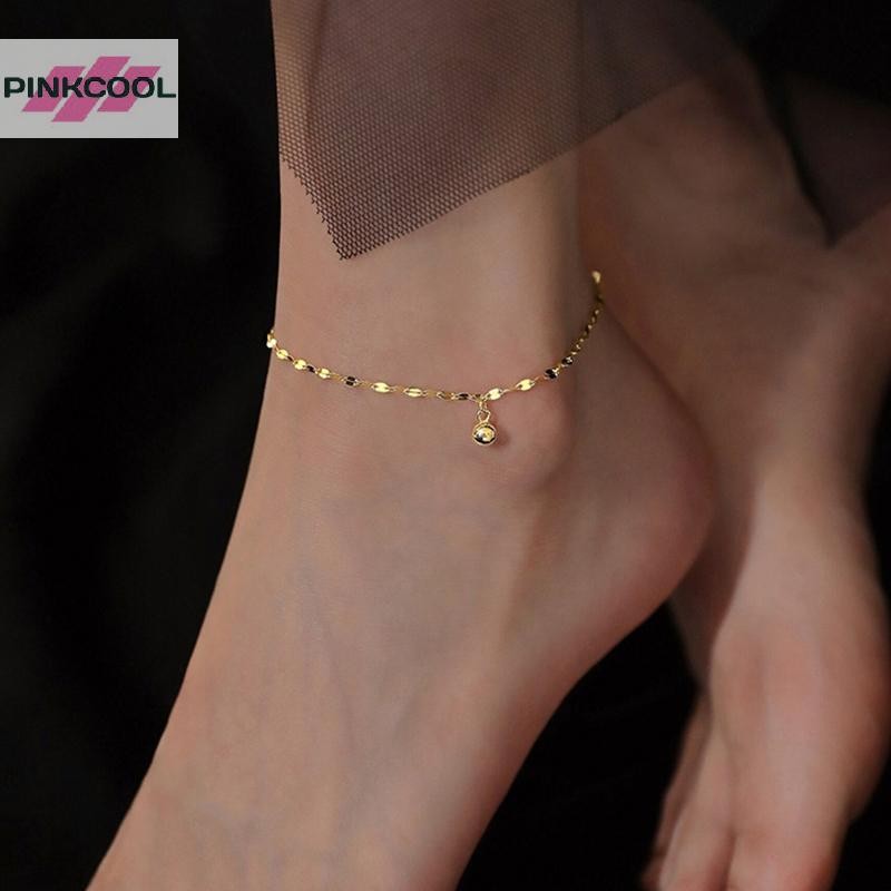 Pinkcool Lucky ลูกปัดสร้อยข้อเท้าสําหรับผู้หญิงใหม่อินเทรนด์ Simple Flash ข้อเท้าโซ่ฤดูใบไม้ผลิฤดูร้อนเครื่องประดับของขวัญ HOT