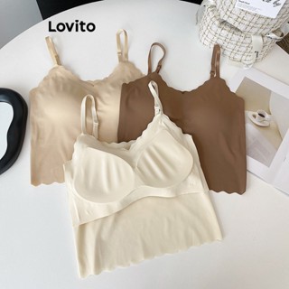 Lovito เสื้อกล้ามลําลอง แบบเรียบ สําหรับผู้หญิง LNE21191 (กาแฟ/ขาว)